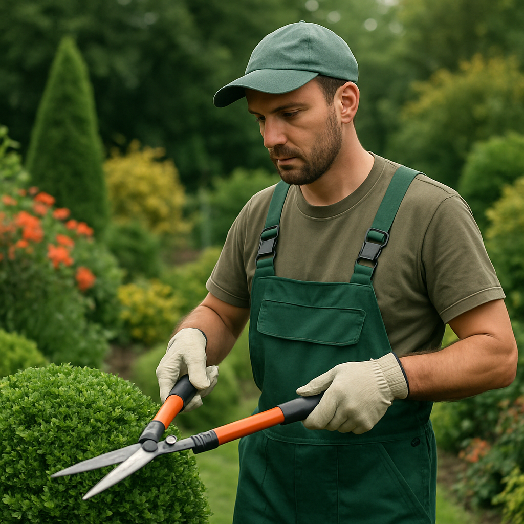 Professional gardener maintaining a garden