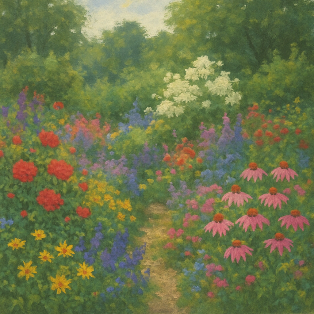 Lush garden with blooming flowers